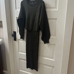 Current Air Olive Knit twofer dress. Form fitting knit.